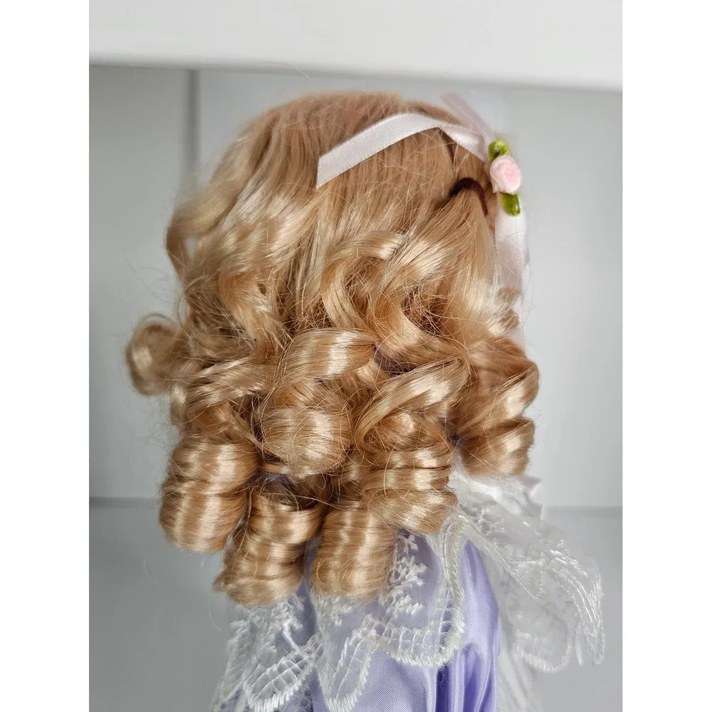 Vintage‎ Porcelain Doll Blonde Hair Blue Eyes Curls w Stand 14